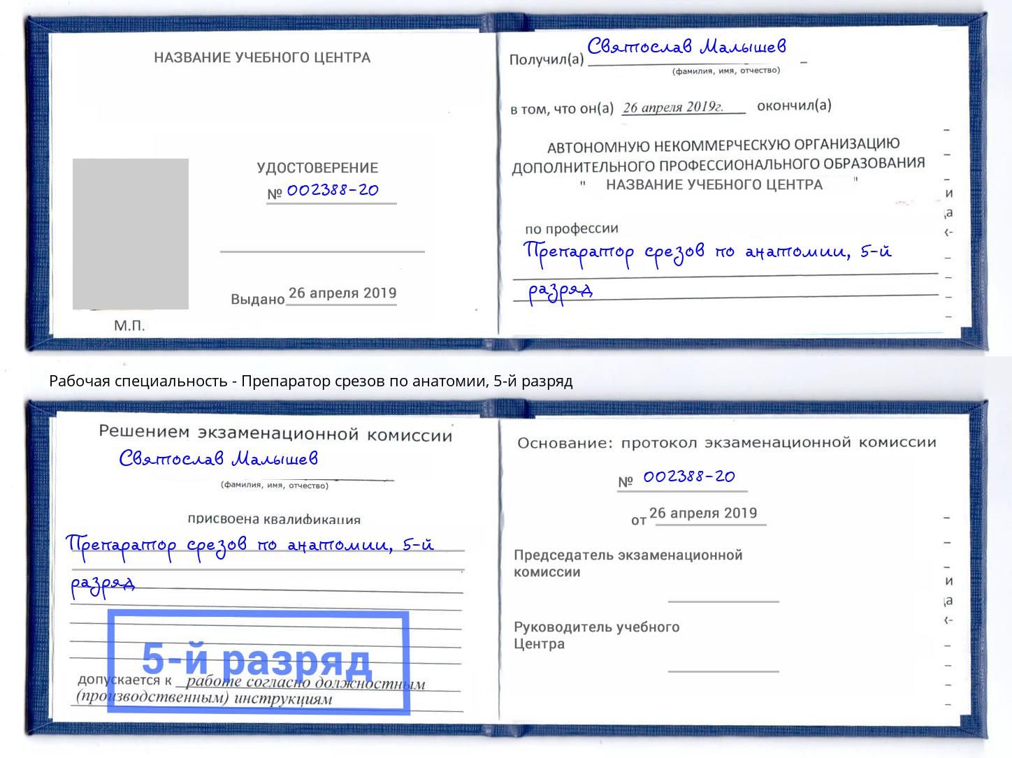 корочка 5-й разряд Препаратор срезов по анатомии Новый Уренгой