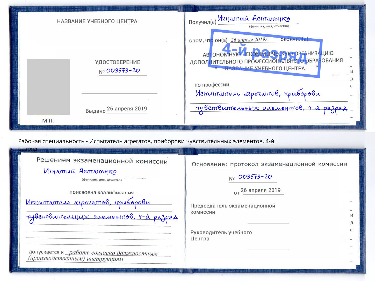 корочка 4-й разряд Испытатель агрегатов, приборови чувствительных элементов Новый Уренгой