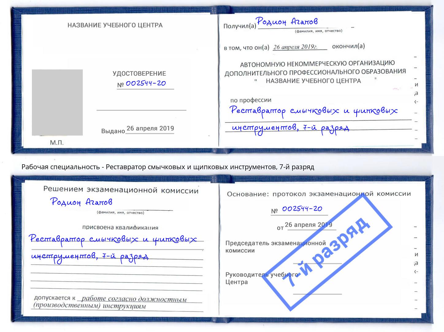 корочка 7-й разряд Реставратор смычковых и щипковых инструментов Новый Уренгой