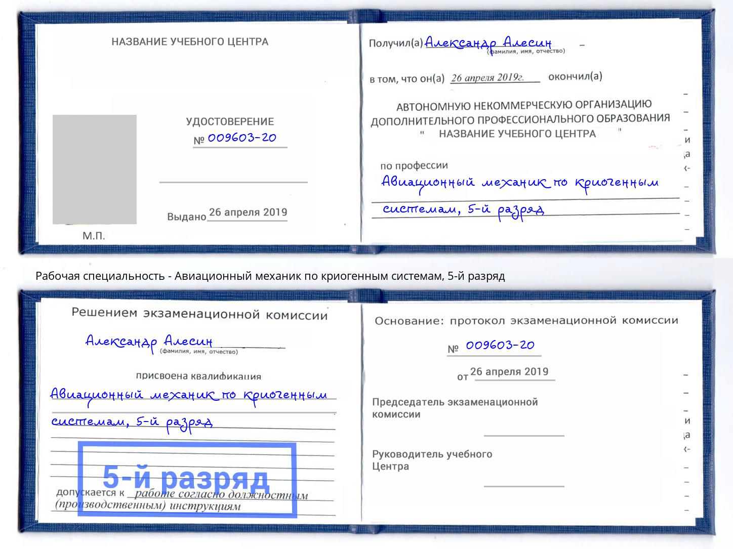 корочка 5-й разряд Авиационный механик по криогенным системам Новый Уренгой