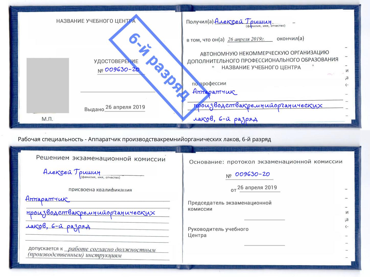 корочка 6-й разряд Аппаратчик производствакремнийорганических лаков Новый Уренгой