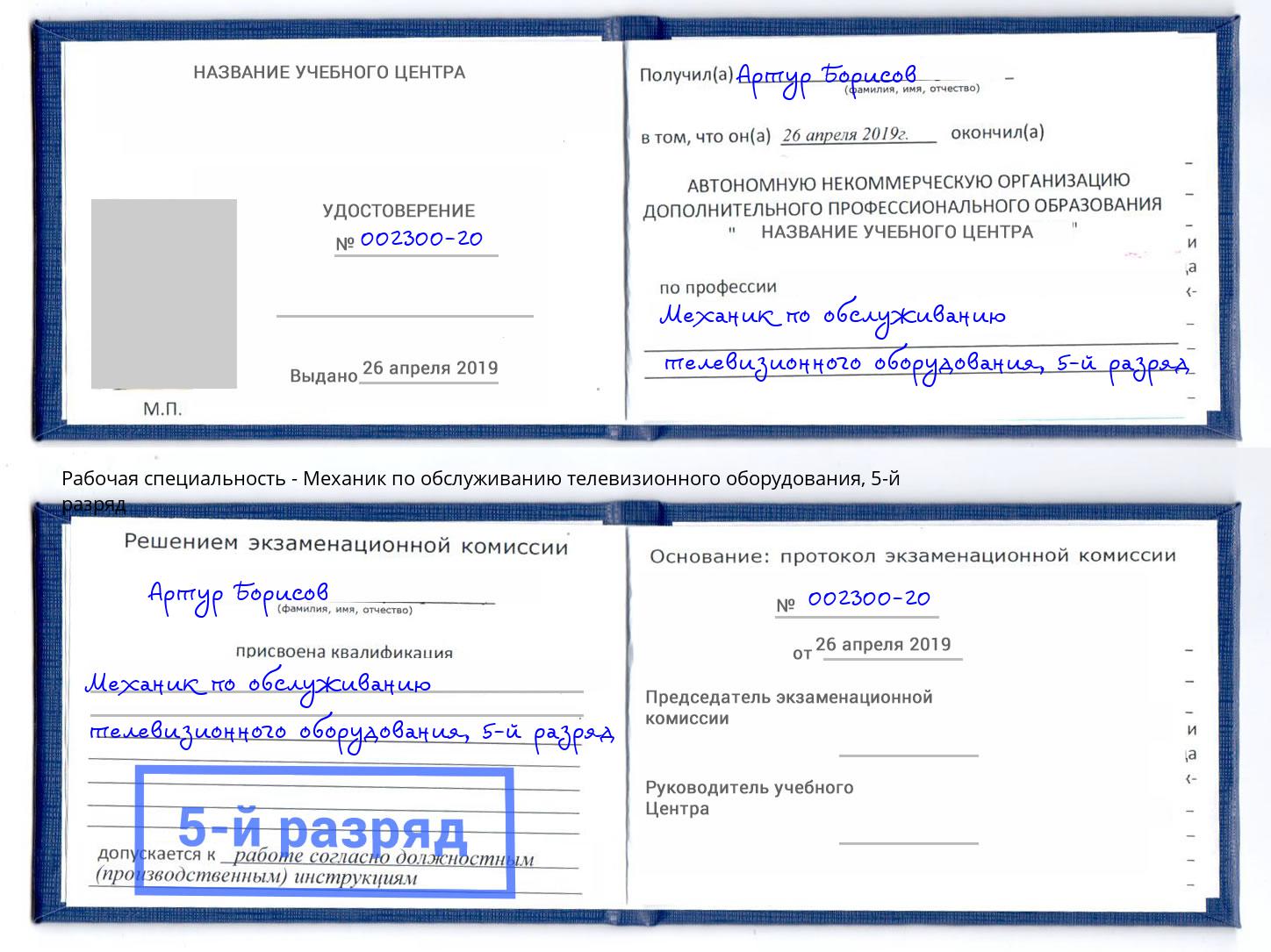 корочка 5-й разряд Механик по обслуживанию телевизионного оборудования Новый Уренгой