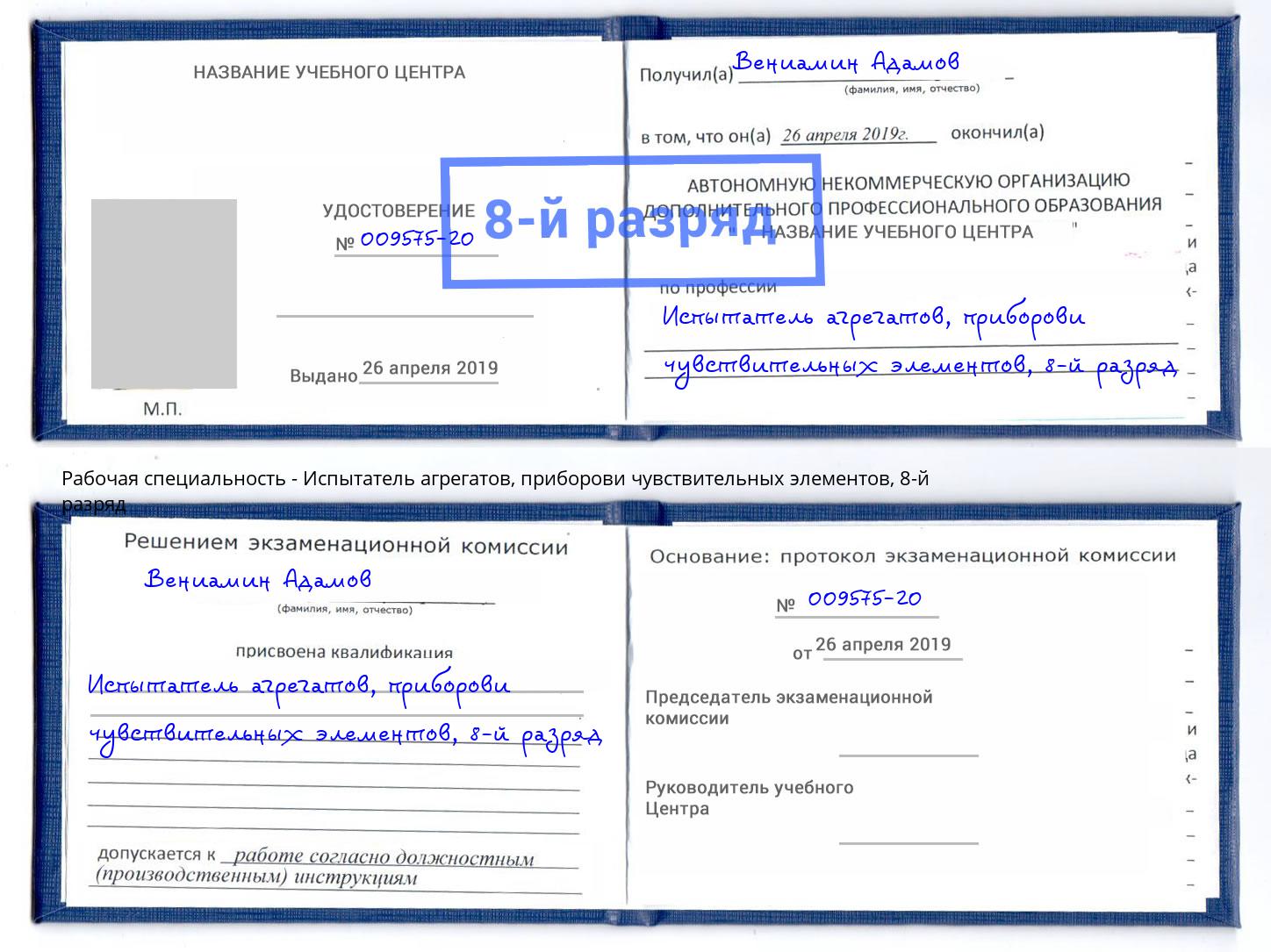 корочка 8-й разряд Испытатель агрегатов, приборови чувствительных элементов Новый Уренгой